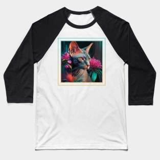 Seeking Sphynx Cat Vibrant Tropical Flower Digital Oil Painting Portrait Baseball T-Shirt